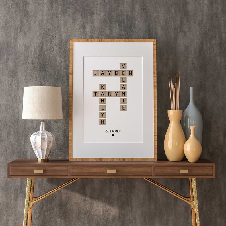 Personalized Family Name Sign, Crossword Scrabble Print, Custom Family Letter Tile Print, Name Puzzle, Last Name Sign, Best Friend Gifts image 2