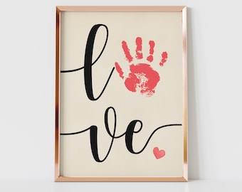 LOVE Handprint Footprint Art Craft, Heart Love Valentine’s Day, DIY Baby Kids Card, Décor Nursery Memory Keepsake, Toddler Preschool Craft