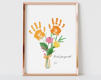 Handabdruck Blumenstrauß Vorlage, Kinder Bastel Andenken, Muttertagsgeschenk für Mama