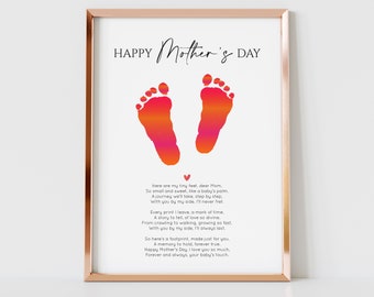 Happy Mother's Day Footprint Art Craft, Poem to Mom for Mother's Day Gift, First Mother's Day Gift from Baby, Nursery Memory Keepsake