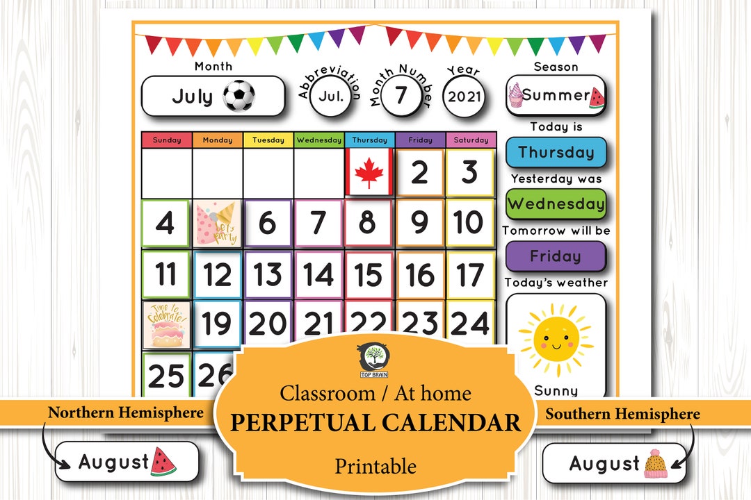 Printable Perpetual Calendar for Kids Circle Time Board, Preschool ...