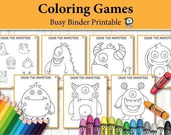 Kids Activity Monster Coloring Pages for Kids, Printable Kids Activity Book, Digital Download, Greyscale Coloring Sheets for Toddlers