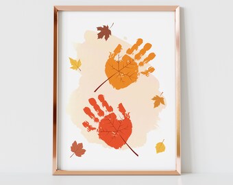 Falling Leaves Hanprint Fall Autumn Leaf Handprint Art Craft, Thanksgiving Gift, Baby First Fall Keepsake Mom Mother Meaningful Gift for Her