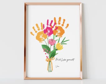 Kinder DIY Handabdruck, Blumenstrauß Bastelvorlage, Geschenk für Mama