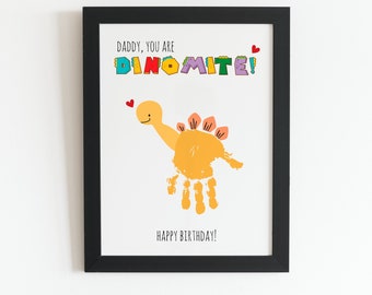 Dad Birthday Dinosaur Handprint Art Craft, Kids Back To School Handprint, Daddy Happy Birthday Gift, Toddler Preschool Craft