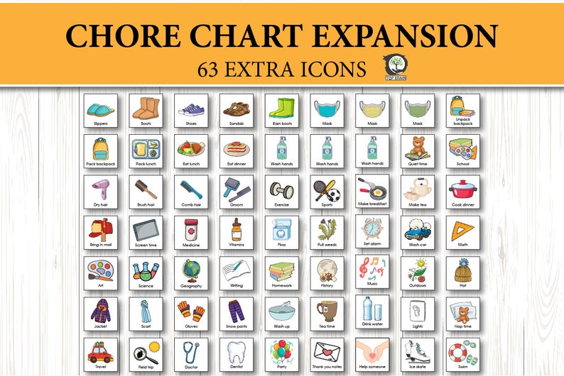 Kids Daily Responsibilities Chart 63 Extra Icons Only, Printable Daily Routine Checklist, Household Chore Chart, Daily Homeschool Planner image 1