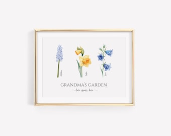 Birth Flower Personalized Gift, Personalized Garden Print, Christmas Gift, Personalized Gift For Her, Gifts For Her, Grandma Gift