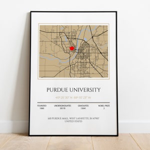 Impression personnalisée de cadeau de remise de diplôme universitaire, carte de l'université de Purdue à imprimer, cadeaux de remise de diplôme pour elle, cadeau pour étudiant universitaire,