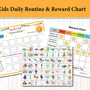 Kids Daily Routine Chore Chart 99 Icons & Reward Chart, Chore Chart for Kids, Daily Responsibility Chart, Digital Planner for Toddler