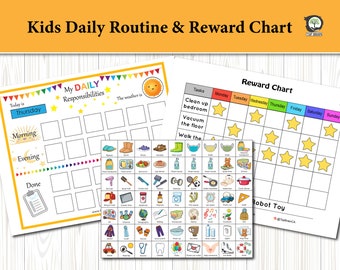 Kids Daily Routine Chore Chart 99 Icons & Reward Chart, Chore Chart for Kids, Daily Responsibility Chart, Digital Planner for Toddler