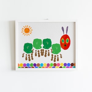 The Hungry Caterpillar, Handprint Footprint DIY Art Craft, Kids Toddler Baby Keepsake, First Birthday Party Card, Children Toddler Activity