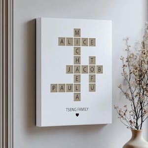 Personalized Family Names Gallery-Wrap Canvas, Crossword Scrabble Print, Custom Family Letter Tile Print, Name Puzzle, Last Name Sign