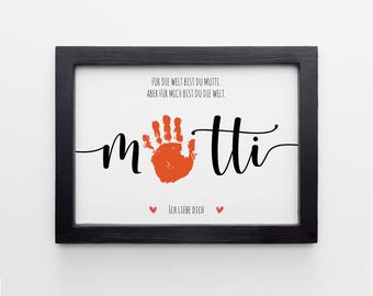 Muttertagsgeschenk Mama Handabdruck Vorlage, affiche maternelle DIY MAMA, téléchargement Sofortiger