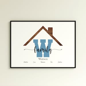 Signo de apellido personalizado, regalos familiares de Navidad, decoración de la pared del apellido, impresión de carta familiar personalizada, regalo de calentamiento de la casa, apellido