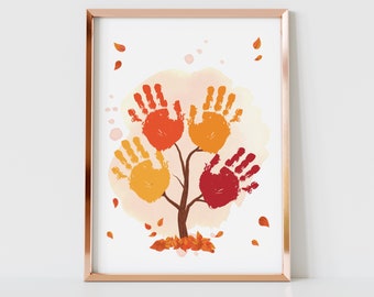 Autumn Tree Hanprint Fall Leaf Fingerprint Art Craft, Thanksgiving Gift, Baby First Fall Keepsake Mom Mother Meaningful Gift for Her