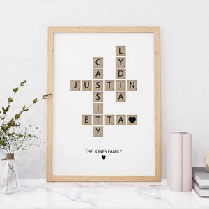 Personalized Family Name Sign, Crossword Scrabble Print, Custom Family Letter Tile Print, Name Puzzle, Last Name Sign, Best Friend Gifts image 7