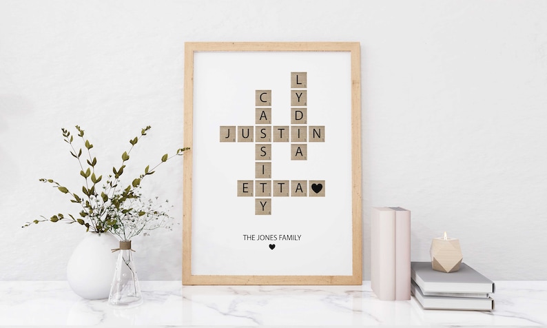 Personalized Family Name Sign, Crossword Scrabble Print, Custom Family Letter Tile Print, Name Puzzle, Last Name Sign, Best Friend Gifts image 7