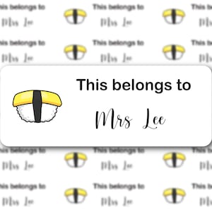 Personalized Sushi Name Labels, This Belongs To Labels, Teacher stickers, Teacher Book Labels, School Supplies Labels, Gift for Teachers