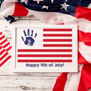 4th of July Independence Day Handprint Footprint Art Craft, USA Flag American America Child DIY Baby Kids Card, Toddler Preschool Art Craft