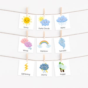 12 cartes météo, cartes flash météo, TÉLÉCHARGEMENT INSTANTANÉ, activité météo pour tout-petits, activité pré-k, activités d'école à la maison, carte flash préscolaire
