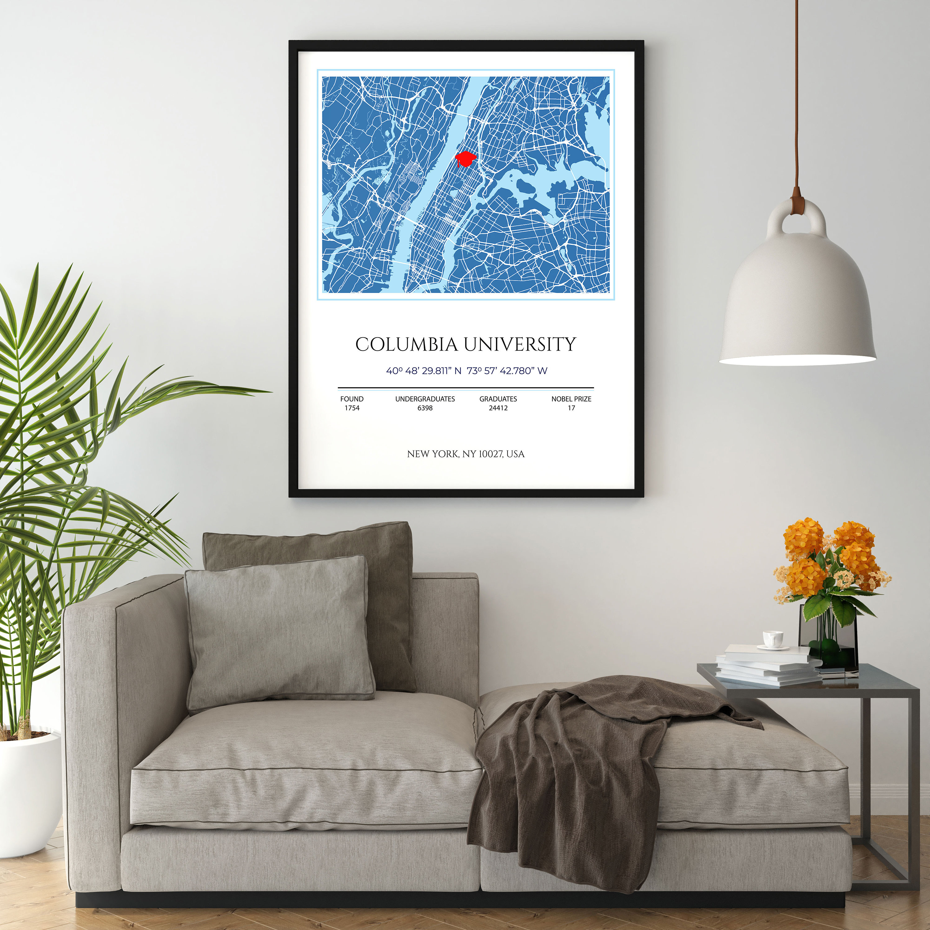 Columbia University Map Art Print, Graduation Gift - Etsy Canada