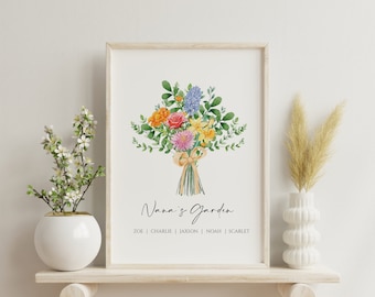 Ramo de flores de nacimiento regalo personalizado abuela cumpleaños mamá regalo de cumpleaños regalo imprimible jardín personalizado impresión mes de nacimiento arte floral