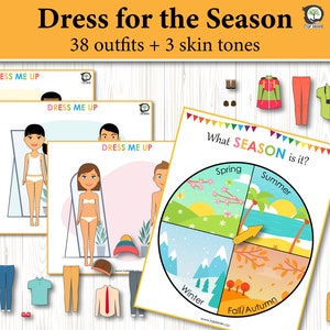 Kids Activity Dress Up for 4 Seasons Paper Doll Printable, Toddler Quiet Book, Preschool Busy Binder,  Homeschool, Preschool Printables
