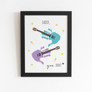 Handabdruck Art Craft für Kinder, Daddy You Rock, Vatertag Geburtstag, Kinder Baby Kleinkind DIY Karte, Erinnerung, Andenken, Weihnachtsgeschenk für Papa