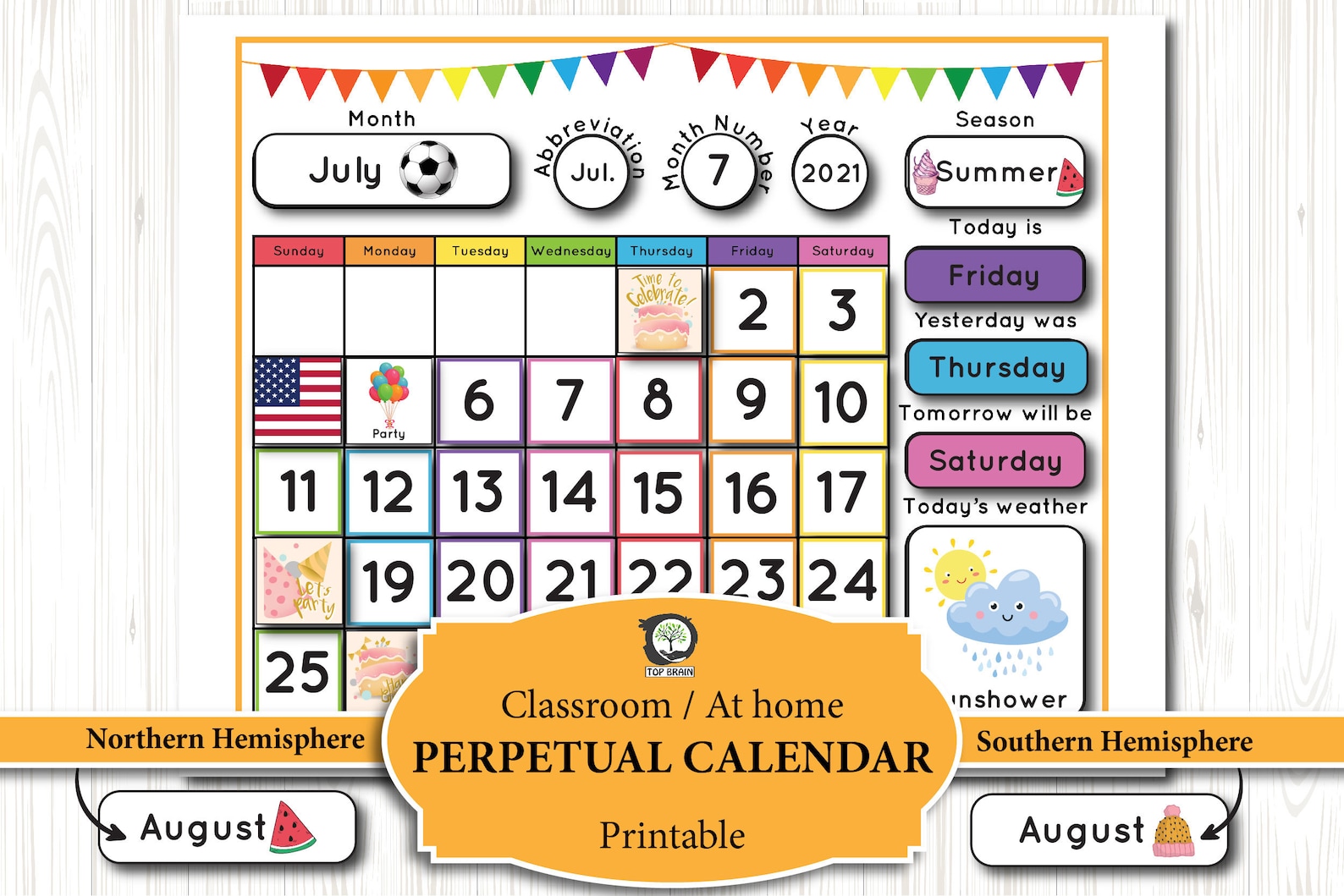 Homeschool Wall Calendar Kids Perpetual Calendar Classroom Etsy