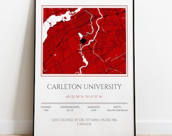 Impression de carte de l'Université Carleton, cadeau de remise des diplômes, art étudiant personnalisé (téléchargement numérique)