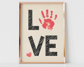 LOVE Handabdruck Fußabdruck Kunst, Herz Liebe Valentinstag, DIY Baby Kinder Karte, Dekor Kinderzimmer Erinnerungsstück, Kleinkind Vorschule Bastel