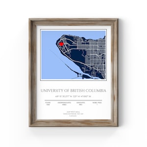 University of British Columbia Karte Druck, University Graduation Geschenk, University Freshman Geschenk, neues Studenten Geschenk Poster, beste College Freundin