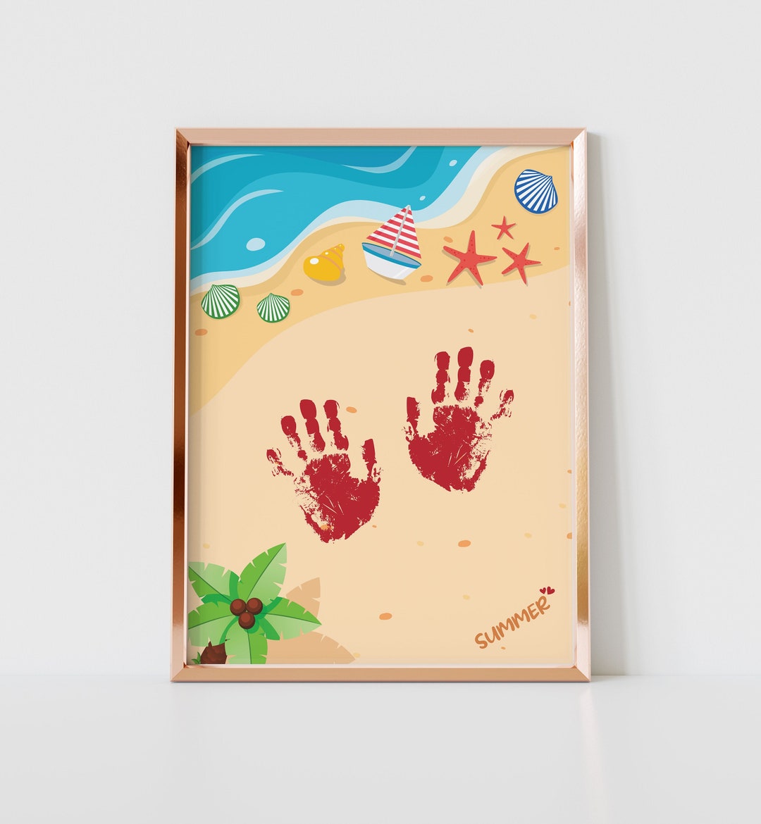 Summer Beach Handprint Footprint Art Craft, Gift for Mom, DIY Baby Kids