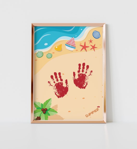 Summer Beach Handprint Footprint Art Craft, Gift for Mom, DIY Baby