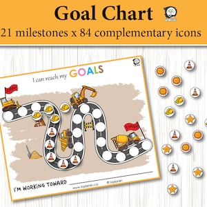 Maandelijkse doelgrafiek, afdrukbare beloningsgrafiek voor kinderen, klusjestracker, stickergrafiek, doelen stellen, leerverantwoordelijkheid, gedragsgrafiek