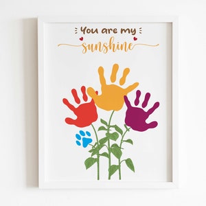 You Are My Sunshine Siblings Family Handprint Craft Art, Sunflower Hands for Brothers Sisters, Baby Toddler Child DIY, Cat Dog Paw Print Art