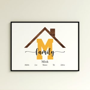 Regalos familiares de Navidad personalizados, regalo único para los padres, decoración de la pared del apellido, impresión personalizada de cartas familiares, regalo de inauguración de la casa