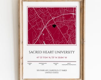 Carte de l'Université du Sacré-Cœur à imprimer, cadeau de fin d'études personnalisé pour elle, étudiante, doctorante