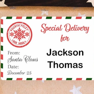 Christmas Santa Gift Tag Stickers voor kinderen, op maat gemaakt van Santa Gift Labels, Noordpoolpostbezorging, gepersonaliseerde kerstcadeaustickers