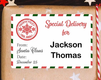 Christmas Santa Gift Tag Stickers for Kids, Custom From Santa Gift Labels, North Pole Mail Delivery, Personalised Christmas Gift Stickers