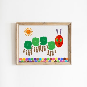 The Hungry Caterpillar, Handprint Footprint DIY Art Craft, Kids Toddler Baby Keepsake, First Birthday Party Card, Children Toddler Activity
