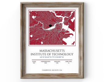 MIT Map Print, Top University Graduation Gift, Massachusetts Institute of Technology Freshman Gift, Map Poster, Best College Friend Gift