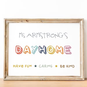 Decoración personalizada del póster de la guardería, Arte de la pared del aula para niños, Letrero del póster de cuidado infantil dayhome, Decoración de la escuela en el hogar, Póster preescolar