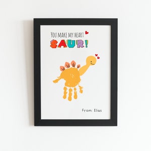 Dinosaur Handprint Art Craft, Mom Dad Birthday Gift, Christmas Gift for Mom, Valentine's Day Craft for Grandma Grandpa