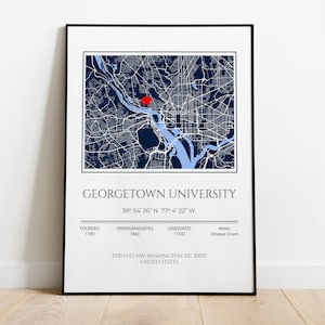 Impressão personalizada para presente de formatura universitária, mapa da Universidade de Georgetown para impressão, presentes de formatura para ela, presente para estudante universitário,