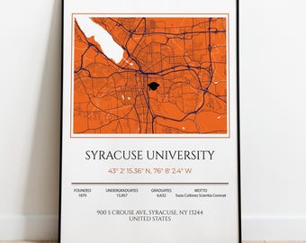 Impression de carte de l'université de Syracuse, cadeau de remise des diplômes, art du campus personnalisé