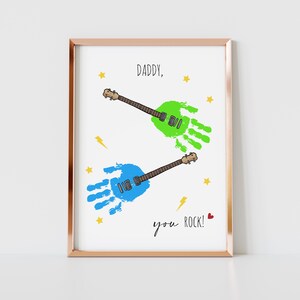 Daddy You Rock Bass Guitar Handprint Art Craft for Kids, Father's Day Gift, Birthday Gift for Dad, Kids Baby Toddler Christmas Gift for Dad