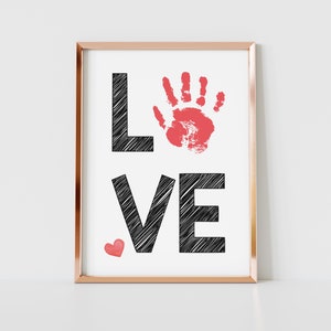 LIEFDE Handafdruk Voetafdruk Kunst Ambacht, Hart Liefde Valentijnsdag, DIY Baby Kids Card, Decor Kinderkamer Geheugen Aandenken, Peuter Kleuterschool Craft