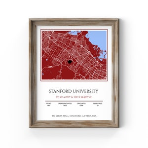 Impression de carte de l’Université de Stanford, Meilleur cadeau de fin d’études universitaires, Cadeau de première année de l’Université Ivy, Affiche de carte, Cadeau du meilleur ami du collège