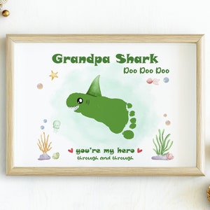 Grandpa Shark Handprint Footprint Art Craft, Kids DIY Gift for Grandfather, Birthday Gift, Christmas Gift for Grandparents, Fathers Day Gift
